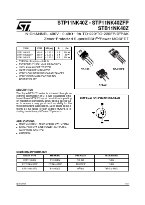 B11NK40Z Datasheet PDF STMicroelectronics