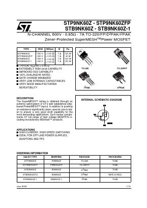 STB9NK60Z Datasheet PDF STMicroelectronics