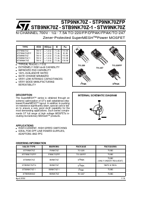 STP9NK70Z Datasheet PDF STMicroelectronics