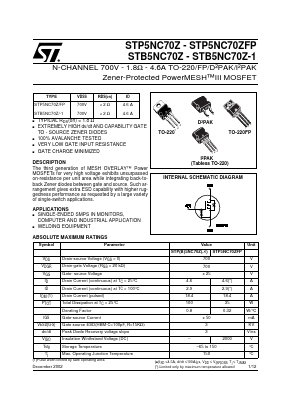 STB5NC70Z Datasheet PDF STMicroelectronics