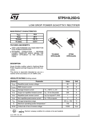 STPS10L25D/G Datasheet PDF STMicroelectronics