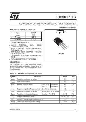 STPS80L15CY Datasheet PDF STMicroelectronics