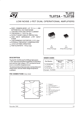 TL072BI Datasheet PDF STMicroelectronics