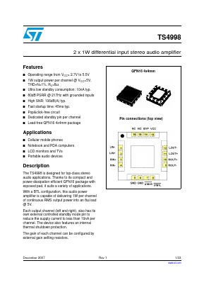 TS4998 Datasheet PDF STMicroelectronics