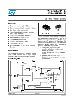 VIPER53EDIP-E Datasheet PDF STMicroelectronics