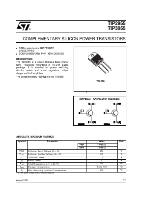 TIP3055 Datasheet PDF STMicroelectronics