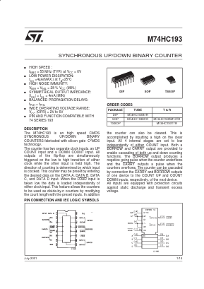 M74HC193 Datasheet PDF STMicroelectronics