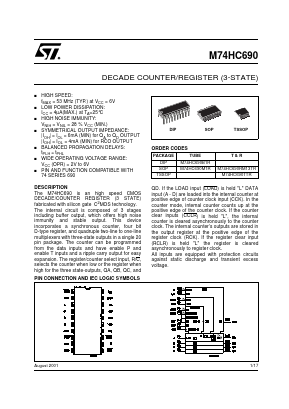 M74HC690B1R Datasheet PDF STMicroelectronics