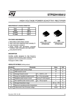 STPS2H100U Datasheet PDF STMicroelectronics