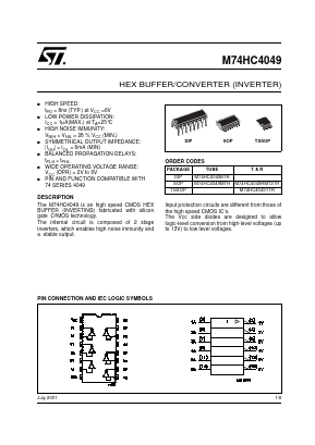 M74HC4049RM13TR Datasheet PDF STMicroelectronics