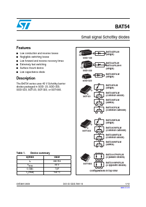 BAT54 Datasheet PDF STMicroelectronics