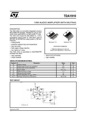 TDA1910 Datasheet PDF STMicroelectronics
