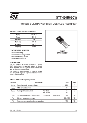 STTH30R06CW Datasheet PDF STMicroelectronics