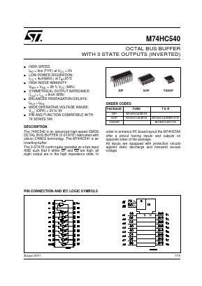 M74HC540B1R Datasheet PDF STMicroelectronics