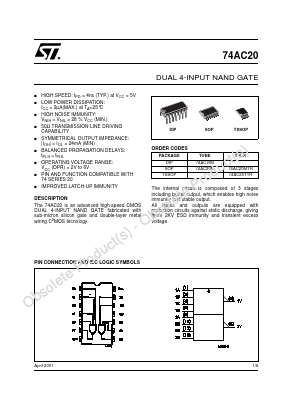 74AC20 Datasheet PDF STMicroelectronics