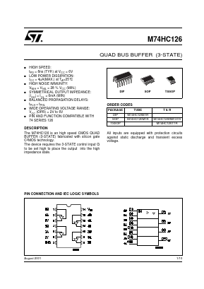 M74HC126TTR Datasheet PDF STMicroelectronics