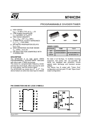 M74HC294B1R Datasheet PDF STMicroelectronics