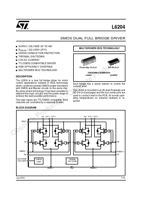 L6204D Datasheet PDF STMicroelectronics