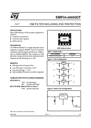 EMIF04-2005QCF Datasheet PDF STMicroelectronics