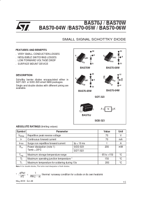BAS70J Datasheet PDF STMicroelectronics