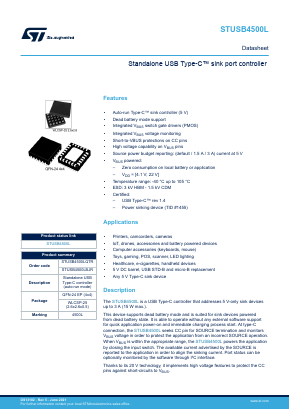 STUSB4500LQTR Datasheet PDF STMicroelectronics
