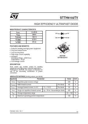 STTH6102TV1 Datasheet PDF STMicroelectronics