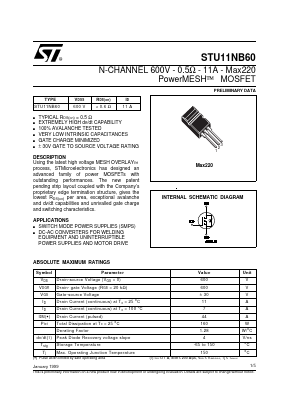 STU11NB60 Datasheet PDF STMicroelectronics