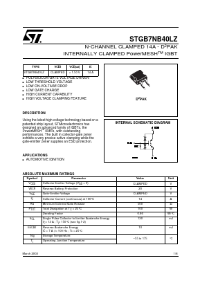STGB7NB40LZ Datasheet PDF STMicroelectronics