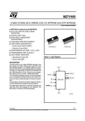 M27V400-100XB6 Datasheet PDF STMicroelectronics