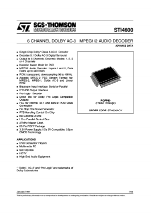 STI4600 Datasheet PDF STMicroelectronics