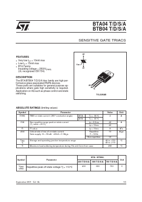 BTA04-600A Datasheet PDF STMicroelectronics