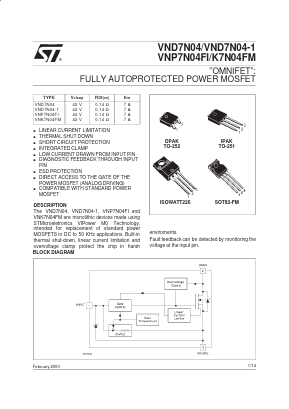 VND7N04-1 Datasheet PDF STMicroelectronics
