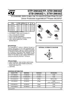 B13NK60Z Datasheet PDF STMicroelectronics