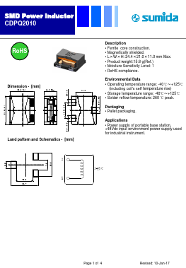 CDPQ2010NP-3R9M-250 Datasheet PDF Sumida Corporation