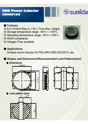 CDH5D16 Datasheet PDF Sumida Corporation