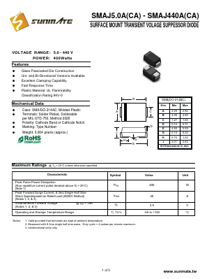 SMAJ110CA Datasheet PDF SUNMATE electronic Co., LTD