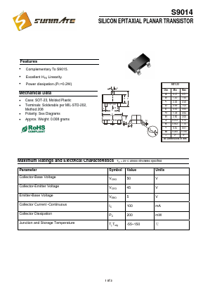 S9014 Datasheet PDF SUNMATE electronic Co., LTD