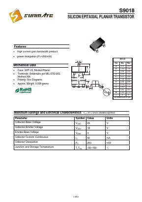 S9018 Datasheet PDF SUNMATE electronic Co., LTD