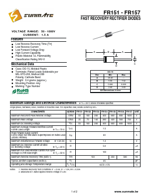 FR155 Datasheet PDF SUNMATE electronic Co., LTD