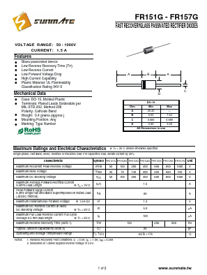 FR151G Datasheet PDF SUNMATE electronic Co., LTD