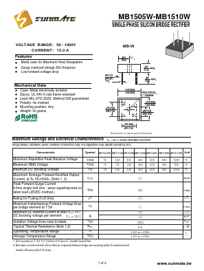 MB1505W Datasheet PDF SUNMATE electronic Co., LTD