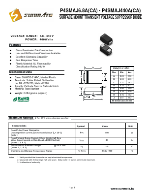 P4SMAJ180A Datasheet PDF SUNMATE electronic Co., LTD