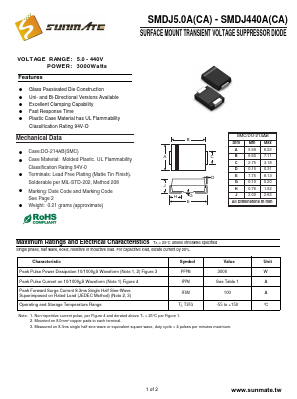 SMDJ80A Datasheet PDF SUNMATE electronic Co., LTD