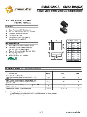 SMA8.0CA Datasheet PDF SUNMATE electronic Co., LTD