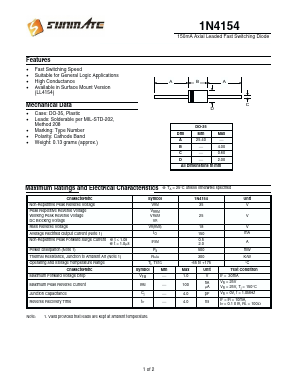 1N4154 Datasheet PDF SUNMATE electronic Co., LTD