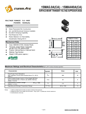 1SMA78A Datasheet PDF SUNMATE electronic Co., LTD