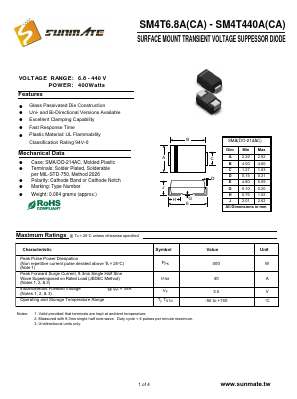 SM4T10C Datasheet PDF SUNMATE electronic Co., LTD