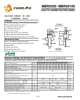 MBR2070 Datasheet PDF SUNMATE electronic Co., LTD