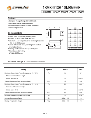 1SMB5945B Datasheet PDF SUNMATE electronic Co., LTD