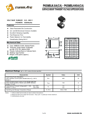 P6SMBJ180A Datasheet PDF SUNMATE electronic Co., LTD